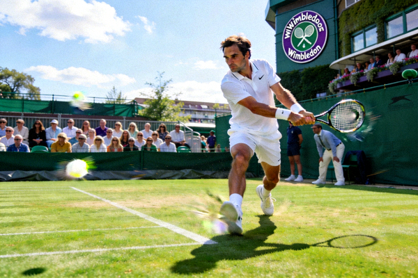 温布尔登网球锦标赛男单决赛直播 - 选手在草地上奋力挥拍